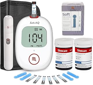 Glucometro. Medidor de Glucosa en Sangre. HARPIMER Monitores de Glucosa. Control de azúcar con 50 Tiras reactivas + 50 Lanzador de Lancetas sin Dolor para Diabéticos-mg/dL