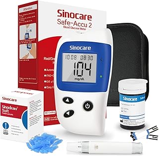 Sinocare Medidor de Glucosa en Sangre. Glucometro. Kit de 25 Tiras Reactivas para Prueba Glucosa en Sangre (Safe-Accu2)