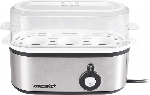 MESKO MS-4485 Cuece Huevos Eléctrico para 3 Huevos, Acero Inoxidable, Protección por Sobre Calentamiento, 350W, Libre de BPA