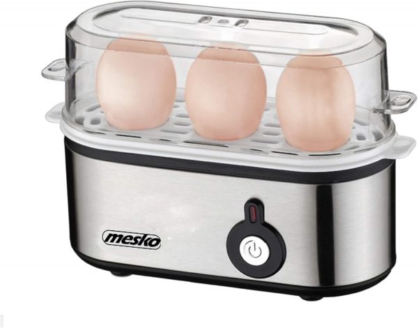 MESKO MS-4485 Cuece Huevos Eléctrico para 3 Huevos, Acero Inoxidable, Protección por Sobre Calentamiento, 350W, Libre de BPA