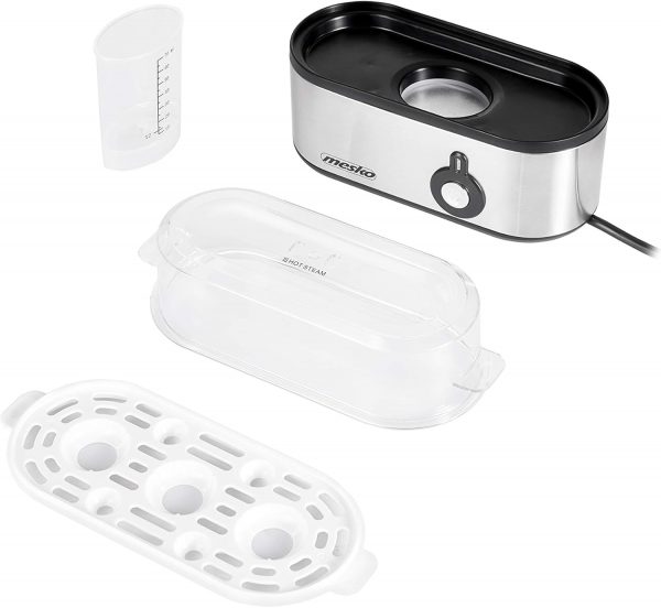 MESKO MS-4485 Cuece Huevos Eléctrico para 3 Huevos, Acero Inoxidable, Protección por Sobre Calentamiento, 350W, Libre de BPA