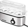 MESKO MS-4485 Cuece Huevos Eléctrico para 3 Huevos, Acero Inoxidable, Protección por Sobre Calentamiento, 350W, Libre de BPA