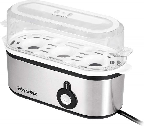 MESKO MS-4485 Cuece Huevos Eléctrico para 3 Huevos, Acero Inoxidable, Protección por Sobre Calentamiento, 350W, Libre de BPA