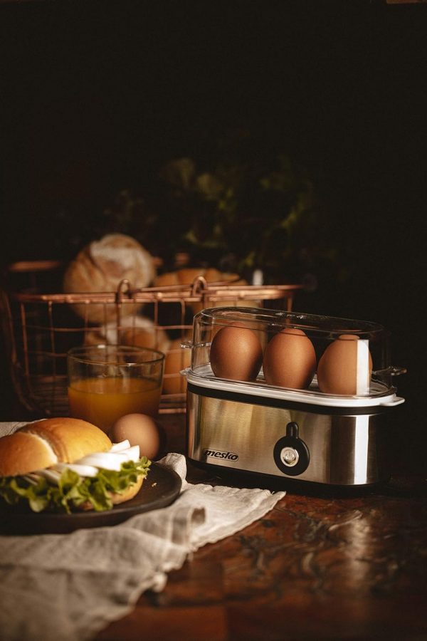 MESKO MS-4485 Cuece Huevos Eléctrico para 3 Huevos, Acero Inoxidable, Protección por Sobre Calentamiento, 350W, Libre de BPA