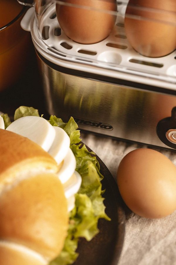 MESKO MS-4485 Cuece Huevos Eléctrico para 3 Huevos, Acero Inoxidable, Protección por Sobre Calentamiento, 350W, Libre de BPA