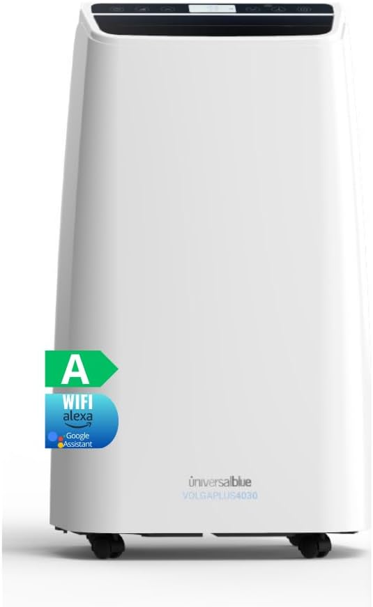 UNIVERSALBLUE Aire Acondicionado Portátil Frío y Calor 3000 Frigorías 12000BTU | WIFI con Alexa y Google | Mando a Distancia | Pingüino Silencioso | Clasificación energética A | Cobertura 35m2