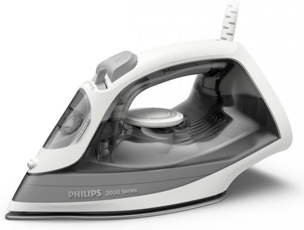 Philips Plancha de vapor Serie 2000 - Hasta 25 g/min de vapor continuo. 2000 W. Depósito de 250 ml. Eliminación rápida de arrugas. 4 ajustes de vapor. Suela de cerámica. Ligera. Gris (DST2020/80)
