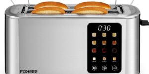Tostadora, 2 Ranuras largas y anchas, 9 Niveles de dorado Posiciones Tostado, con Control de Pantalla Táctil Soporte para Panecillos y Bandeja Recogemigas,Cancelación/Descongelación/Recalentamiento