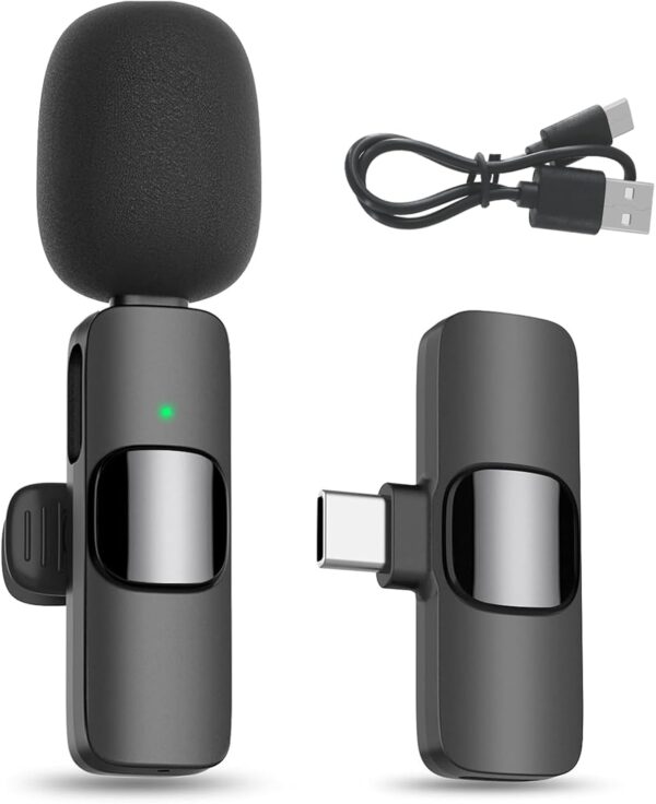USB C Microfono Inalambrico Solapa para Android, Mini Microf...