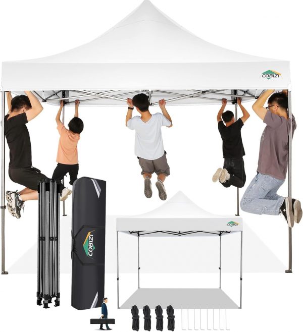 COBIZI Carpa Plegable 3x3 sin Pared Lateral,Impermeable Carpa Plegable,Carpas para Exteriores Pergola,Cenadores para Jardin Fiesta Camping Playa (3 por 3m Blanco)