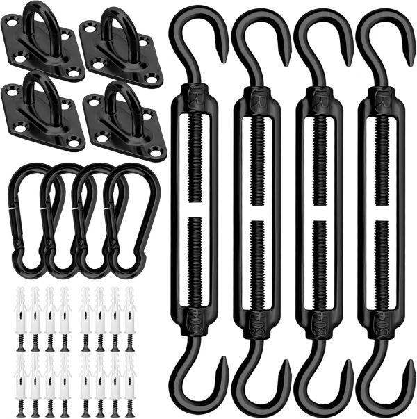 M6 - Juego de fijación para toldos de toldo de Acero Inoxidable, Kit de Hardware para triángulo y Cuadrado, rectángulo, Accesorios de fijación, Color Negro