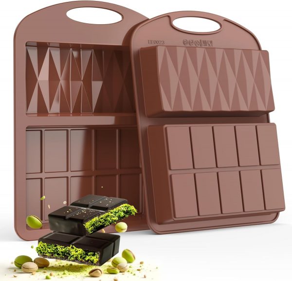 2 Piezas Molde Chocolate Dubai, Moldes Para Barra De Chocolate Profundos De Silicona Sin BPA, 2 EN 1 Moldes de Silicona para Bombones Postres Caseros, Barras Energéticas y Chocolate