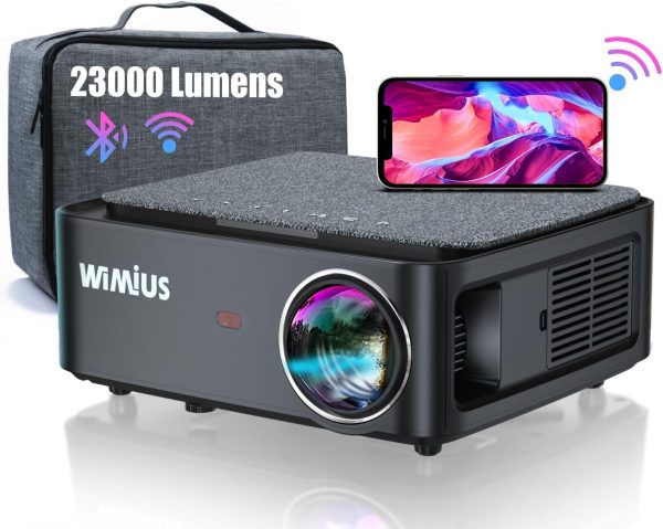 Proyector WiFi Bluetooth 4K Soporte, 26000 Lúmenes WiMiUS Proyector WiFi Bluetooth Full HD 1080P Nativo Ajuste Digital 4P/4D, Zoom 50% Proyector Portátil Cine en Casa 300” para PPT,PS5,TV Stick HDMI