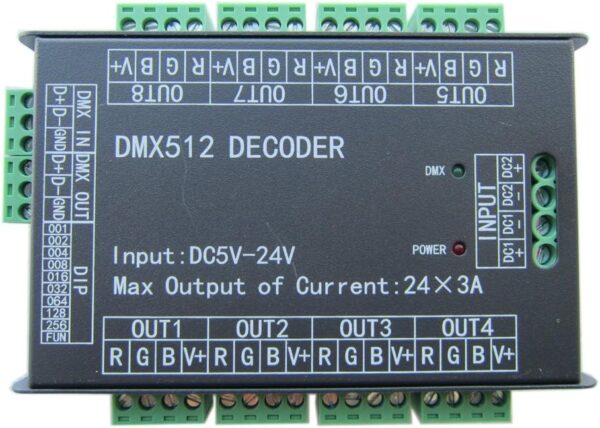 High Power 24 Channel RGB 3A/CH DMX512 Controller Led Decode...