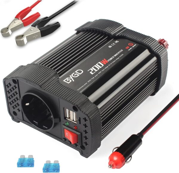 BYGD Inversor de Coche 200W/400W 12V DC...