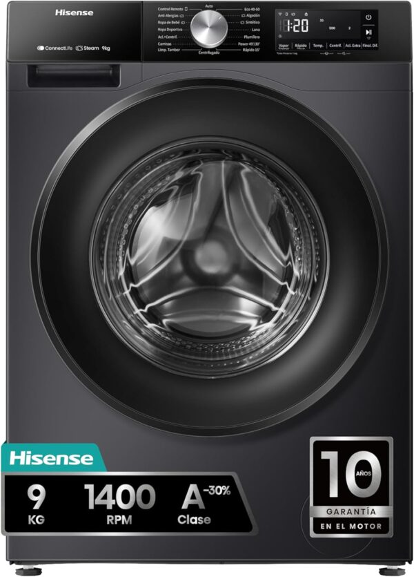 Hisense WF3S9043BB3, Lavadora, 9