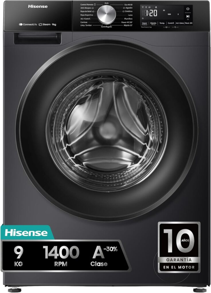 Hisense WF3S9043BB3, Lavadora, 9