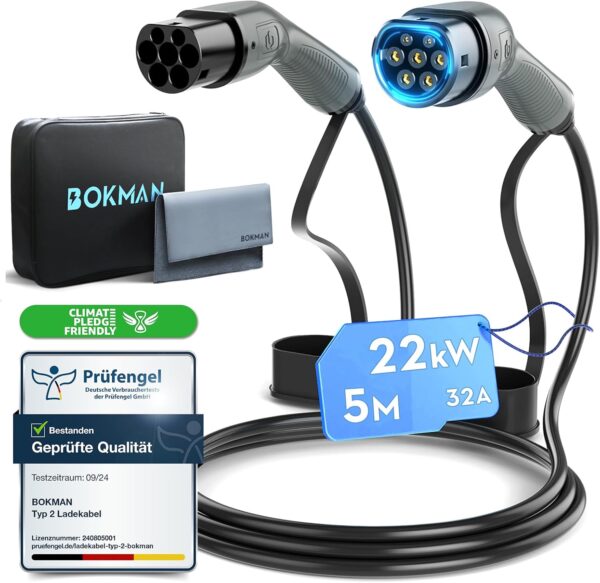bokman EV Cable de Carga Tipo 2,