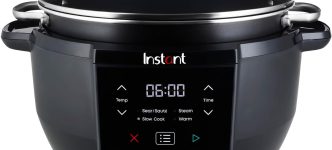 Arrocera Eléctrica Instant Olla de Cocción Lenta de estilo moderno, botones táctiles, tipo bol, con tapa de cristal.